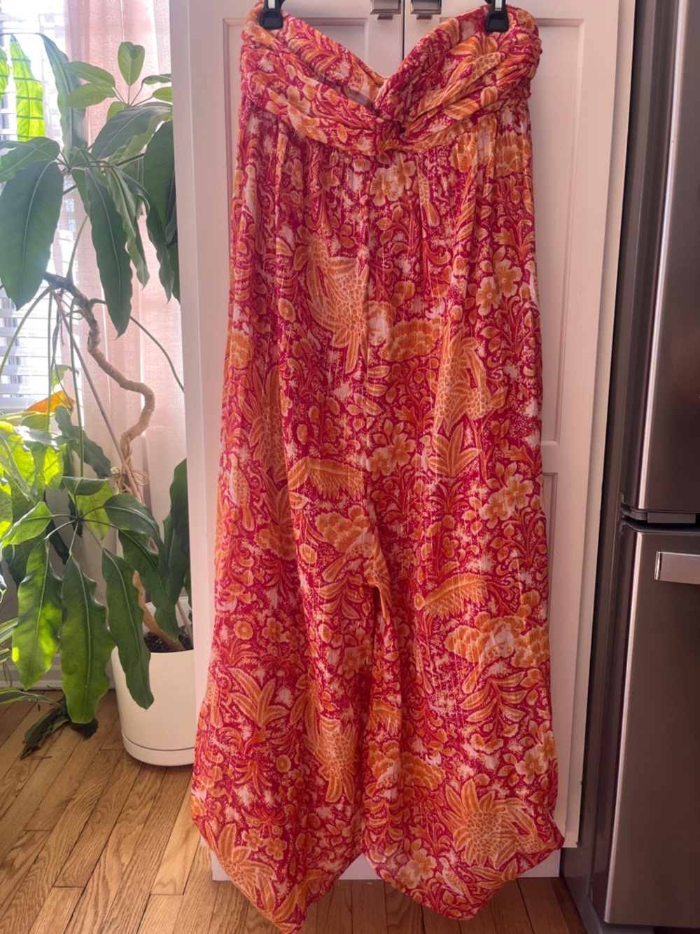 Anthropologie harem paisley floral metallic strapless jumpsuit size m - Picture 4 of 9